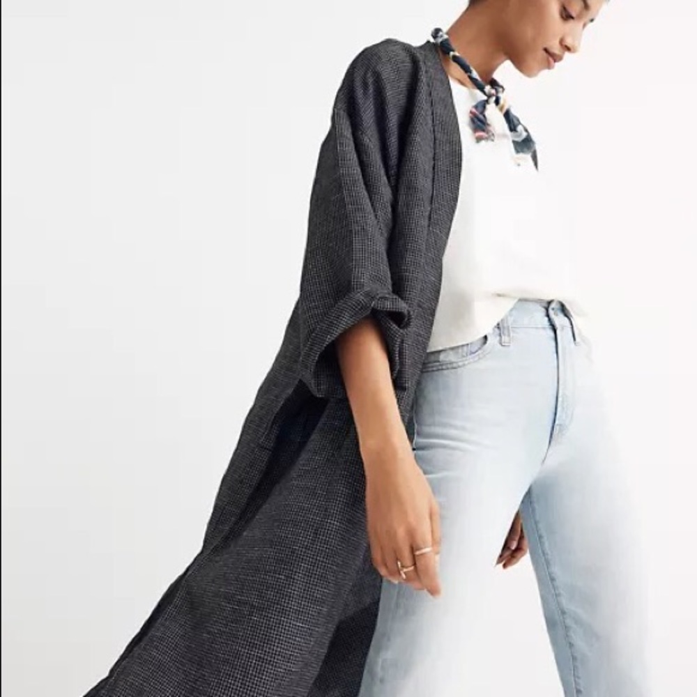 Madewell Light Jacket Robe Kimono - Black with white grid pattern